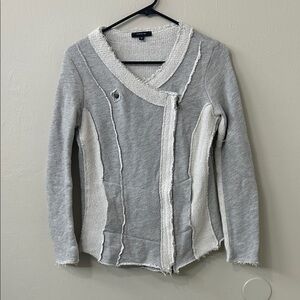DREW Anthropologie Grey Cotton Exposed Seam Boho Moto Jacket Sweater Top